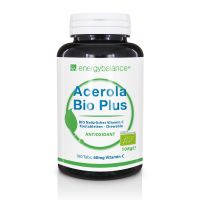 Kautabletten von EnergyBalance Acerola Bio Plus, zertifiziert biologisch mit 60 mg natürlichem Vitamin C, 180 Tabletten, geeignet für Kinder.