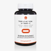 Konfektion Triple Action Vitamin C für das Immunsystem 3-fach Antioxidans mit 90 VegeCaps, 100 mg Vitamin C aus Acerola, Camu-Camu, Magnesium-gebundenes C & Zitrusfrüchtextrakt in braunem Behälter mit weisser Verschlusskappe